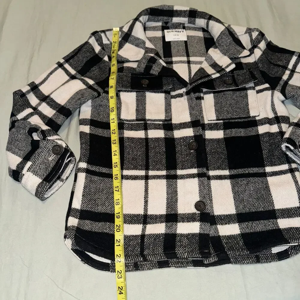 Old‎ Navy Plaid Textured Shacket for Girls Size Large (10/12) Black & White